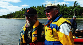 Hugh (left) and Meade Gougeon sailing on Killbear Provincial Park, Parry Sound of Georgian Bay, Lake Huron, Ontario, Canada, 2009 Photograph: Bill Ling