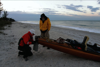 Meade & Bill Ling: Meade replacing a straightened rudder following distortion caused by beaching in waves the day before. 2010 Everglades Challenge